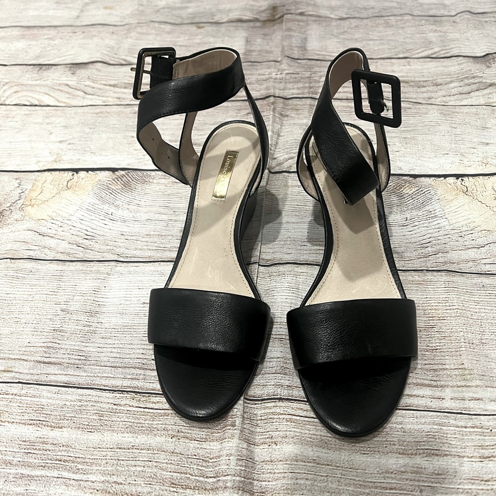 Black wedge strap heels